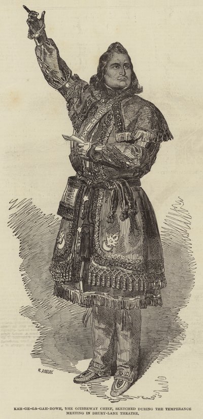 Kah-ge-ga-gah-bowh ، رئيس Ojibbeway ، تم رسمه أثناء اجتماع الاعتدال في مسرح دروري لين بواسطة هنري أنيلاي